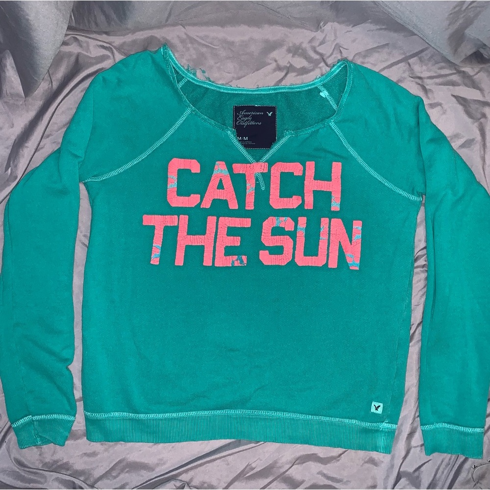 teal relaxed fit wide neck / off the shoulder sweatshirt